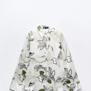 Zara Satin Floral Button-Up Shirt